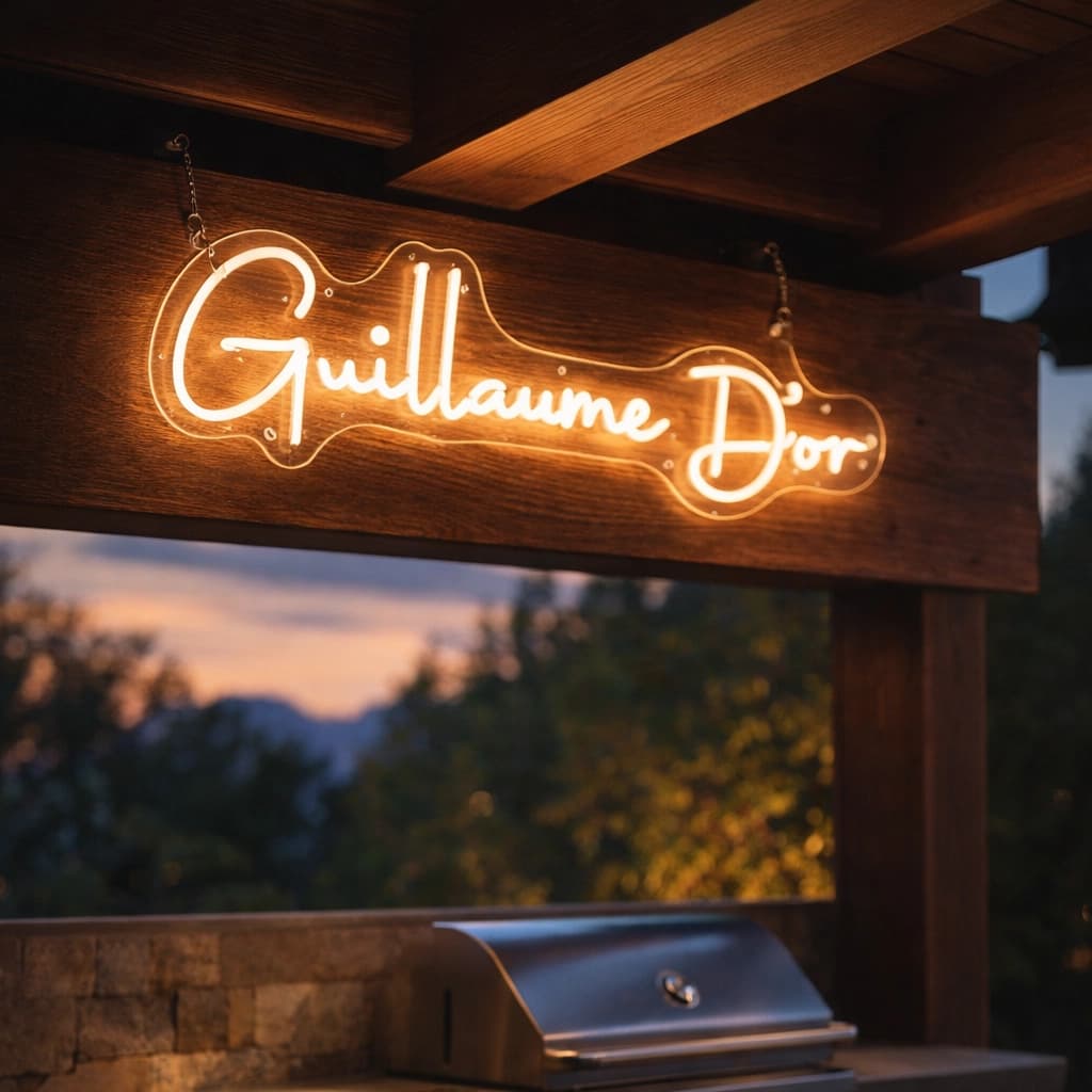 Maatwerk neon verlichting Guillaume d'Or voor buiten terras